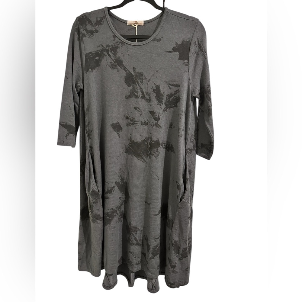 AUS Lands Downunder Pebble Abstract 1/2 Sleeve Swing Sweater Beach Dress Pockets